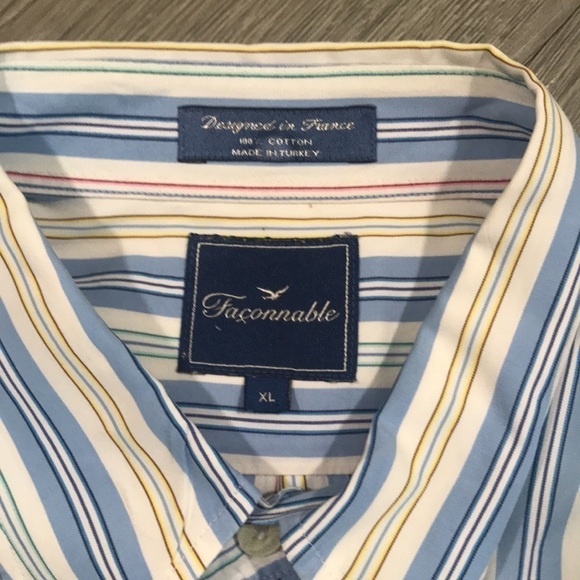 Faconnable 100% Cotton Pastel Stripe Short Sleeve Woven Shirt size XL - Picture 5 of 8